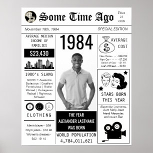 1984年レトロ新聞誕生日ポスター ポスター