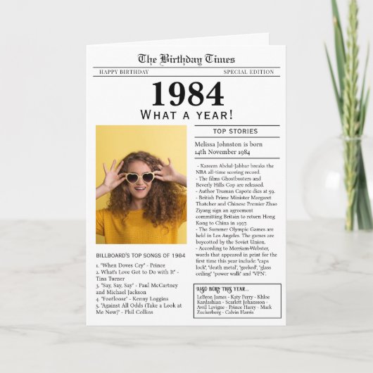 1984年新聞誕生日カード カード (正面)