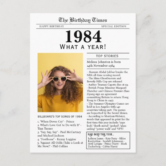 1984年新聞誕生日葉書 シーズンポストカード (正面)