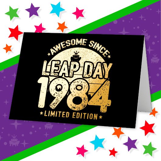 1984年2月29日 うるう年 誕生日おめでとう 箔グリーティングカード