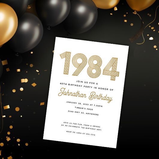 1984年 ブラック ゴールド 40歳の誕生日招待状 招待状