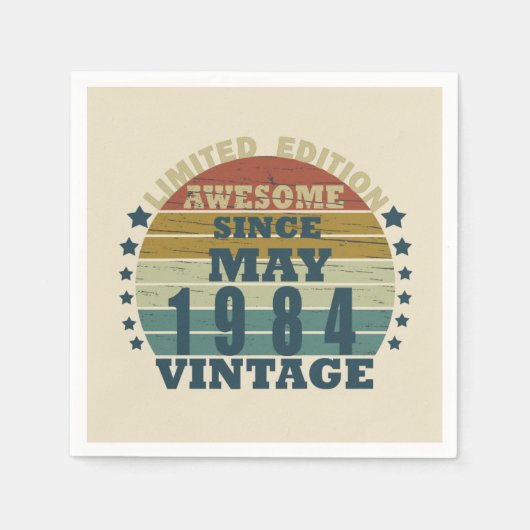 1984生まれ年5月のヴィンテージ誕生日 スタンダードカクテルナプキン (正面)