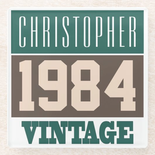 1984生まれ年、ギフトパーソナライズされた ガラスコースター (正面)