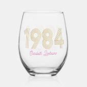 1984金ゴールドピンク40歳の誕生日 ステムなしワイングラス (正面)