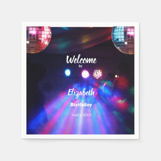 1985ディスコボール40th誕生日パーティの招待状 スタンダードカクテルナプキン (正面)