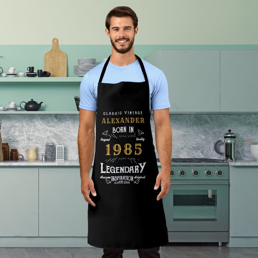 1985パーソナライズされた年生誕生まれ生日ヴィンテージ黒 エプロン