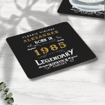 1985パーソナライズされた年生誕生まれ生日ヴィンテージ黒 スクエアペーパーコースター<br><div class="desc">1985パーソナライズされた年と40歳の誰かのためのその誕生祝いのためのクラシック紙コースター生まれデザイン。このヴィンテージレトロスタイルブラック、ホワイト、金ゴールドデザインに名前を追加40歳の誕生日カスタムプレゼント。名前と年を提供されたテンプレートで簡単に編集。素敵なカスタム黒い誕生日プレゼント。その40番目のパーティーお祝いのためのより多くの贈り物やパーティー用品は、店の"伝説的な"デザインで利用可能。</div>