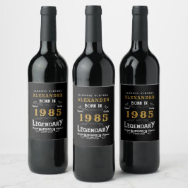 1985パーソナライズされた年生誕生まれ生日ヴィンテージ黒 ワインラベル