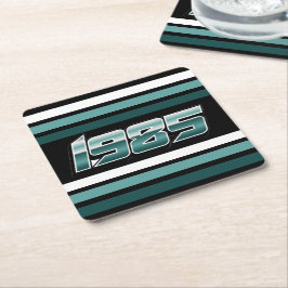 1985レトロストライプティール（緑がかった色） スクエアペーパーコースター