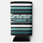 1985レトロストライプティール(緑がかった色) スリム缶クーラー (裏面)