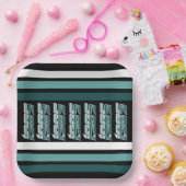 1985レトロストライプティール（緑がかった色） ペーパープレート (パーティー)