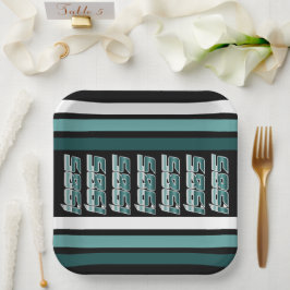 1985レトロストライプティール（緑がかった色） ペーパープレート