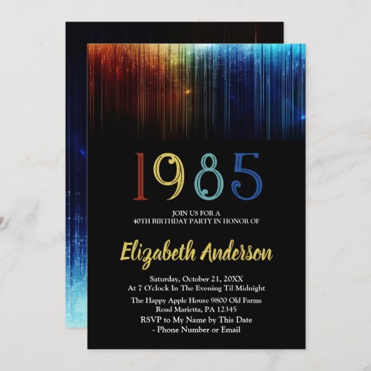 1985レトロ40th誕生日パーティーカスタマイズ 招待状 (正面/裏面)