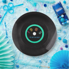 1985ヴィンテージレトロストライプネオンビニールレコード ペーパープレート