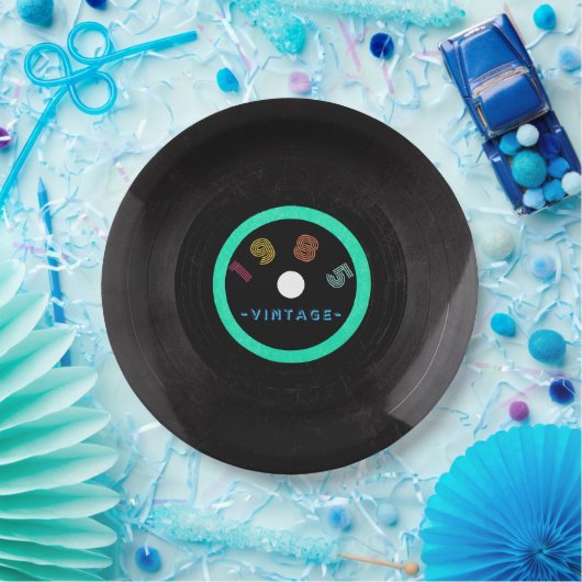 1985ヴィンテージレトロストライプネオンビニールレコード ペーパープレート (パーティー)