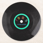 1985ヴィンテージレトロストライプネオンビニールレコード ラウンドペーパーコースター (正面)