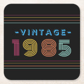 1985ヴィンテージレトロストライプネオンブライト スクエアペーパーコースター (正面)