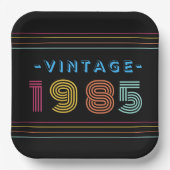 1985ヴィンテージレトロストライプネオンブライト ペーパープレート (正面)