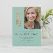 1985年の40歳生まれの誕生日写真ティール（緑がかった色）青 招待状 (スタンド正面)