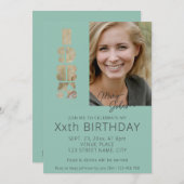 1985年の40歳生まれの誕生日写真ティール（緑がかった色）青 招待状 (正面/裏面)