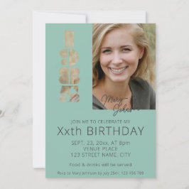 1985年の40歳生まれの誕生日写真ティール（緑がかった色）青 招待状