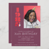 1985年パープル生まれで40歳の誕生日の写真 招待状 (正面/裏面)