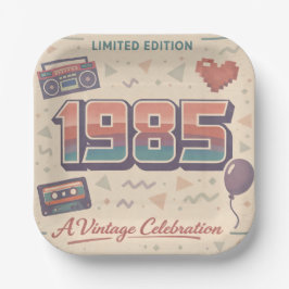 1985年生まれのヴィンテージ紙皿 | レトロな誕生日 ペーパープレート