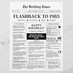 1985年誕生の模造新聞　白黒