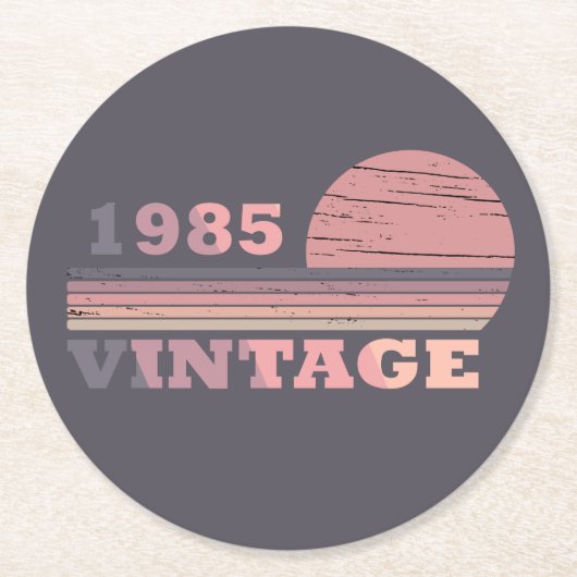 1985生まれ年ヴィンテージ40歳の誕生日ギフト ラウンドペーパーコースター (正面)