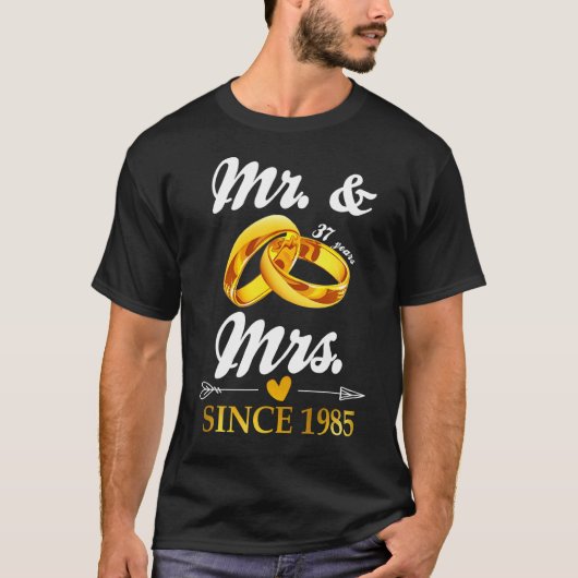 1985結婚年のカップル37以来の結婚したリングや輪氏とミセス Tシャツ (正面)