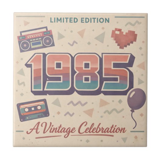 1985 ビンテージ 誕生日 セラミックタイル - レトロ 80s (正面)