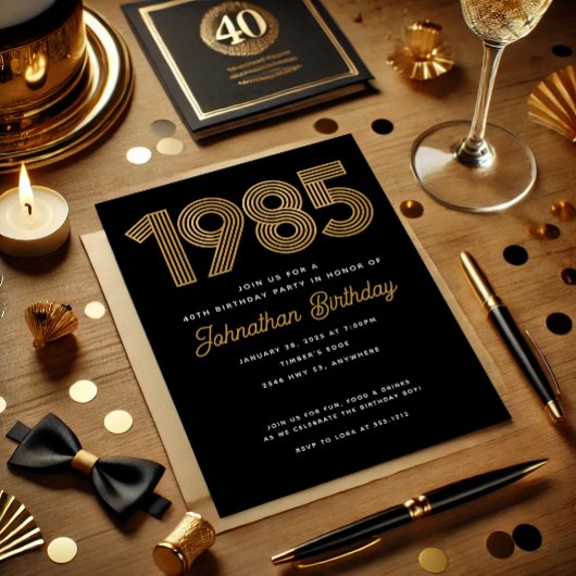1985 ブラック フォックスゴールド 40歳の誕生日 招待状