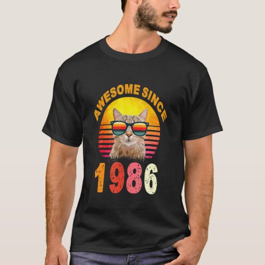 1986年から36誕生日ヴィンテージ素晴らし猫 Tシャツ (正面)