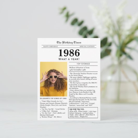 1986年の新聞パーティーフェイバー ポストカード (スタンド正面)