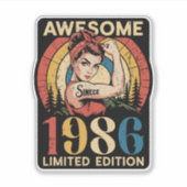 1986年生まれのレトロな40歳の女性の誕生日おめでとう シール (正面)