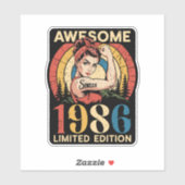 1986年生まれのレトロな40歳の女性の誕生日おめでとう シール (シート)