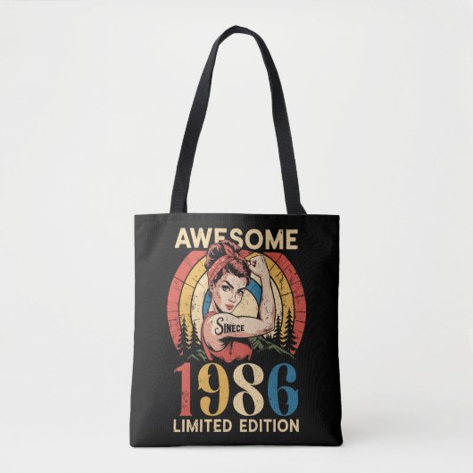 1986年生まれレトロ40歳の女性の誕生日おめでとう トートバッグ (正面)