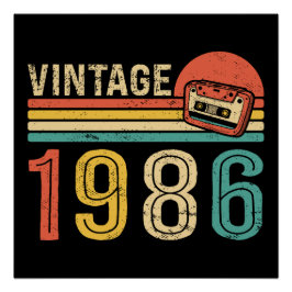 1986年生まれ レトロ ビンテージ カセットテープ 40歳 誕生日 ポスター
