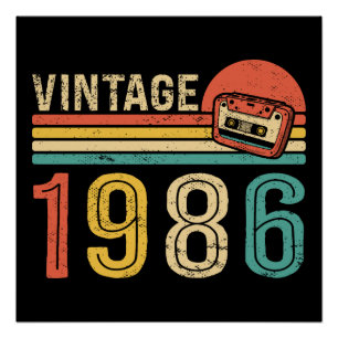 1986年生まれ レトロ ビンテージ カセットテープ 40歳 誕生日 ポスター