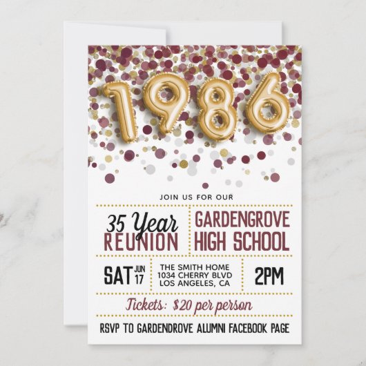 1986年高校懇親会 招待状 (正面)