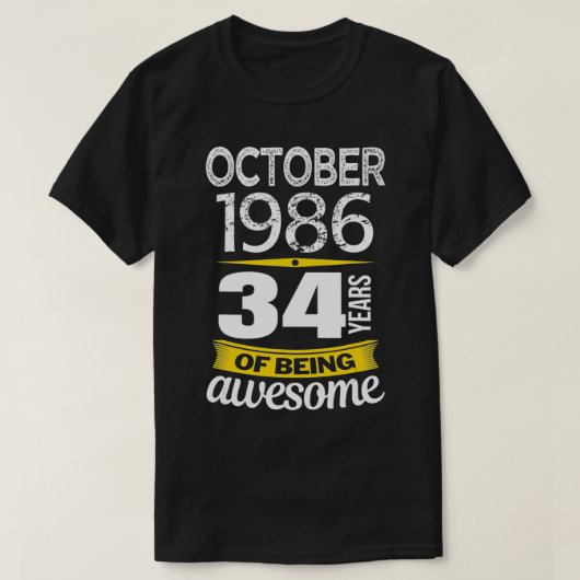 1986年10月34歳素晴らし誕生日 Tシャツ (デザイン正面)