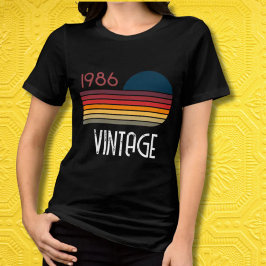 1986年 レトロ ストライプ サン 40歳の誕生日 トライブレンドTシャツ