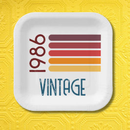 1986年 レトロ ストライプ サン 40歳の誕生日 ペーパープレート