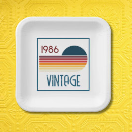 1986年 レトロ ストライプ サン 40歳の誕生日 ペーパープレート