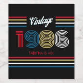 1986年 レトロ ストライプ 40歳の誕生日 ワインラベル (シングルラベル)