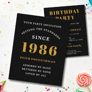 1986年 節約 バージョン 40歳の誕生日 招待状 ブラック ゴールド チラシ