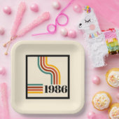1986年 40歳の誕生日 レトロ ストライプ柄 ペーパープレート (パーティー)