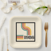 1986年 40歳の誕生日 レトロ ストライプ柄 ペーパープレート