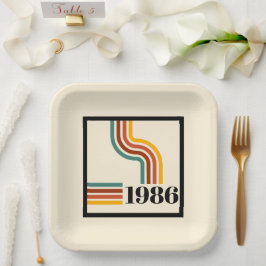 1986年 40歳の誕生日 レトロ ストライプ柄 ペーパープレート
