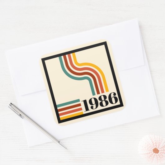 1986年 40歳の誕生日 レトロ ストライプ ヴィンテージ スクエアシール (封筒)